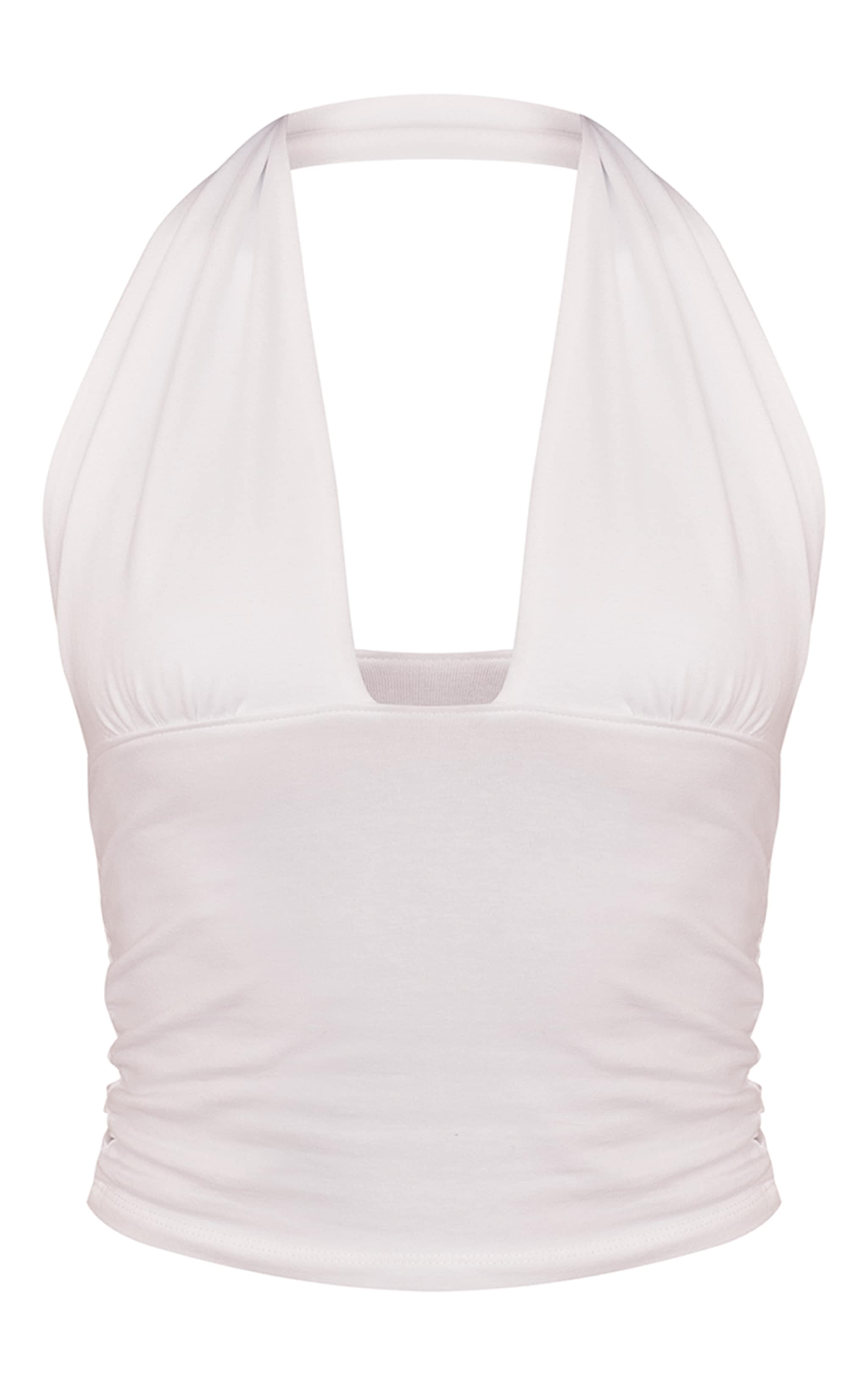 White Soft Cotton Plunge Sleeveless Top image 5