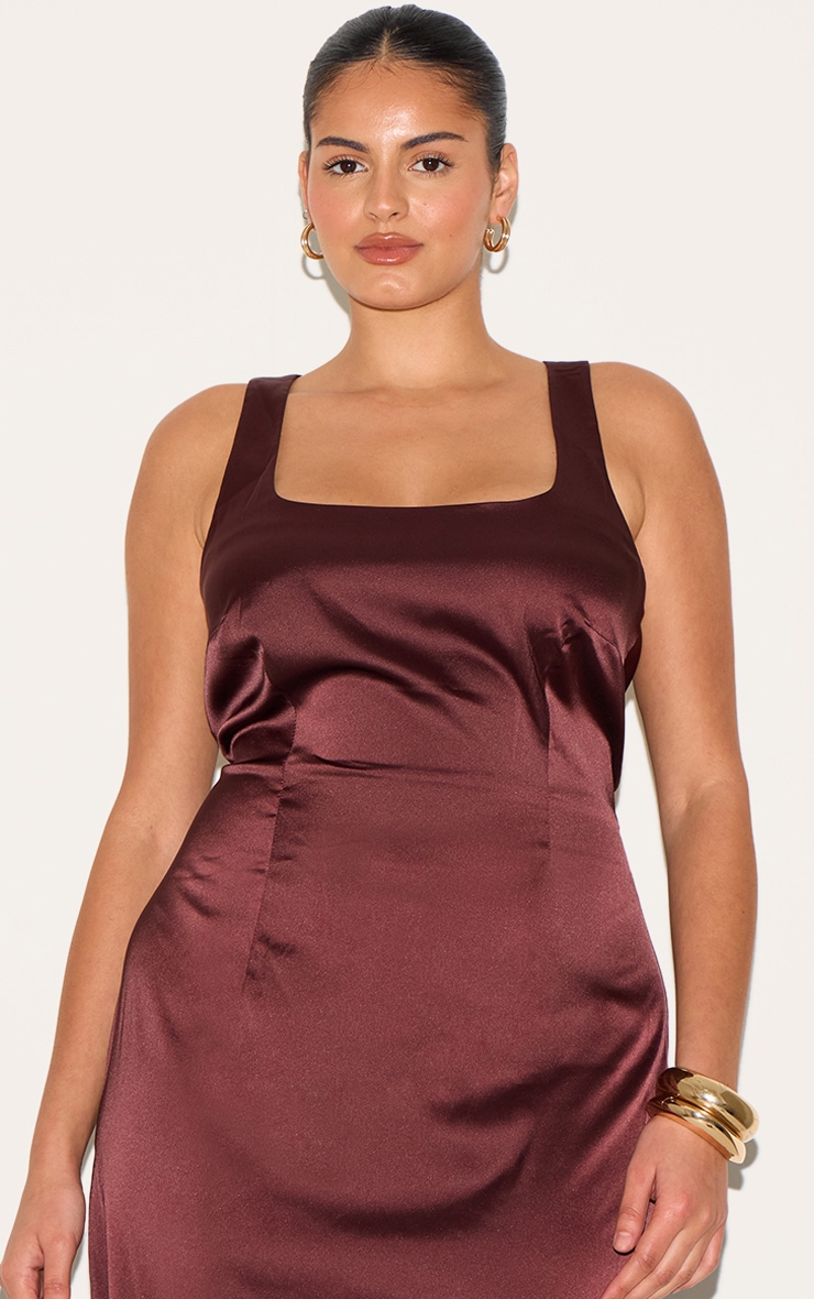 Plus Chocolate Satin Cross Back Midaxi Dress image 4
