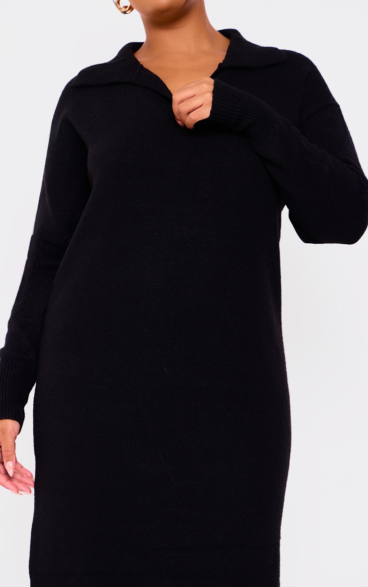Plus Robe longue ample en maille tricot noire à détail col image 4