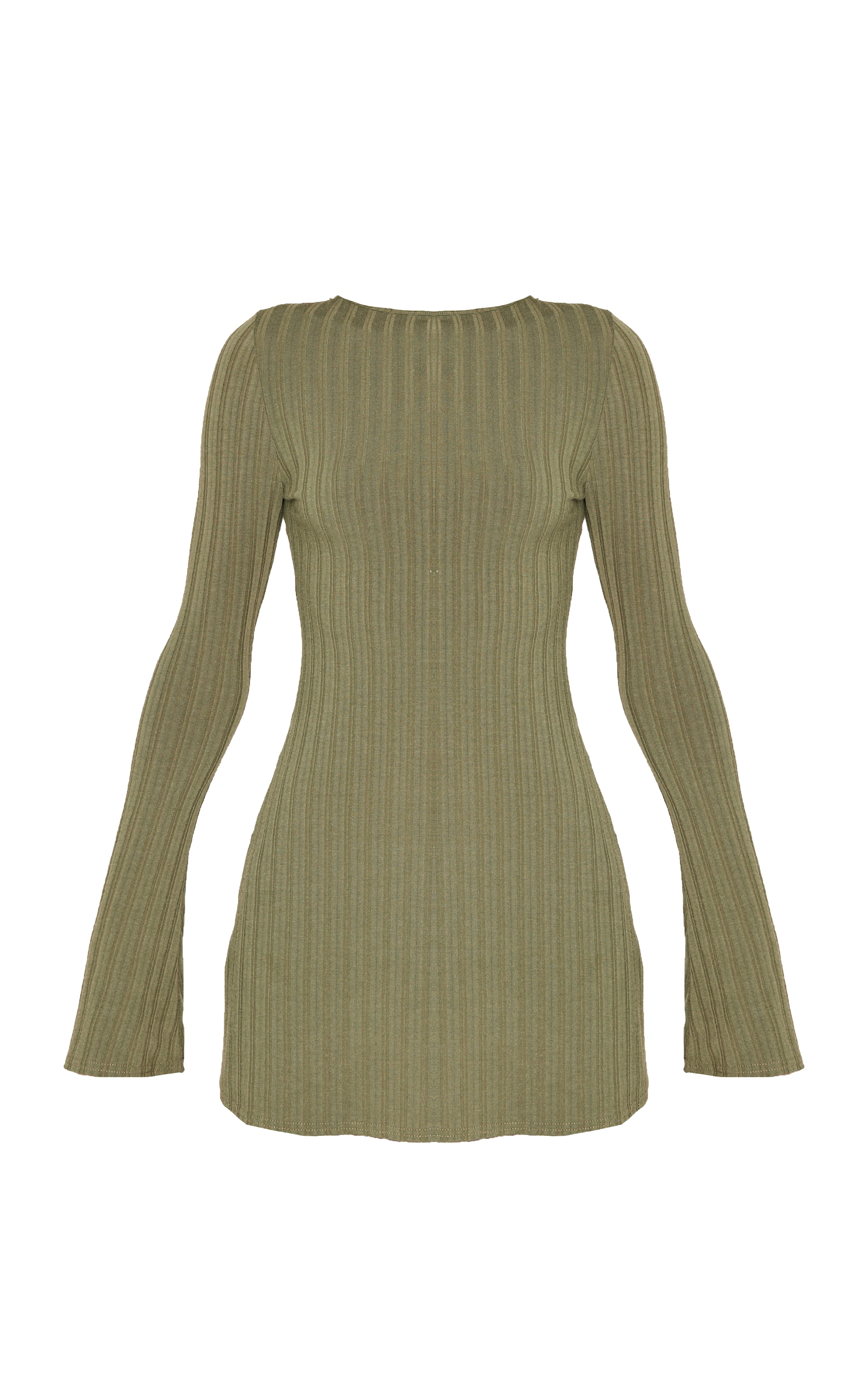 Khaki Rib Tie Cut Out Back Bodycon Dress image 5