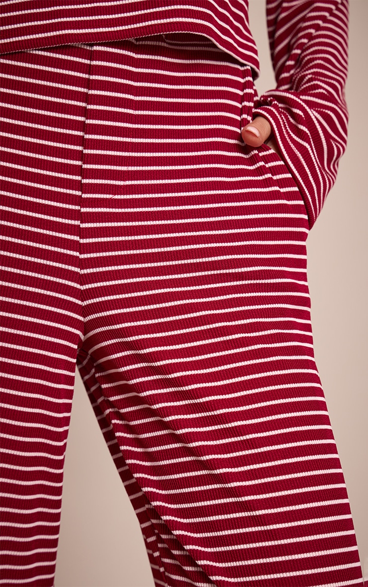 Burgundy Striped  Boyfriend Style Wide Leg Trousers image 4
