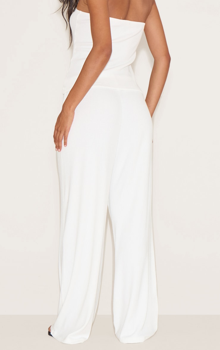 White Textured Drawstring Slouchy Wide Leg Pants image 3