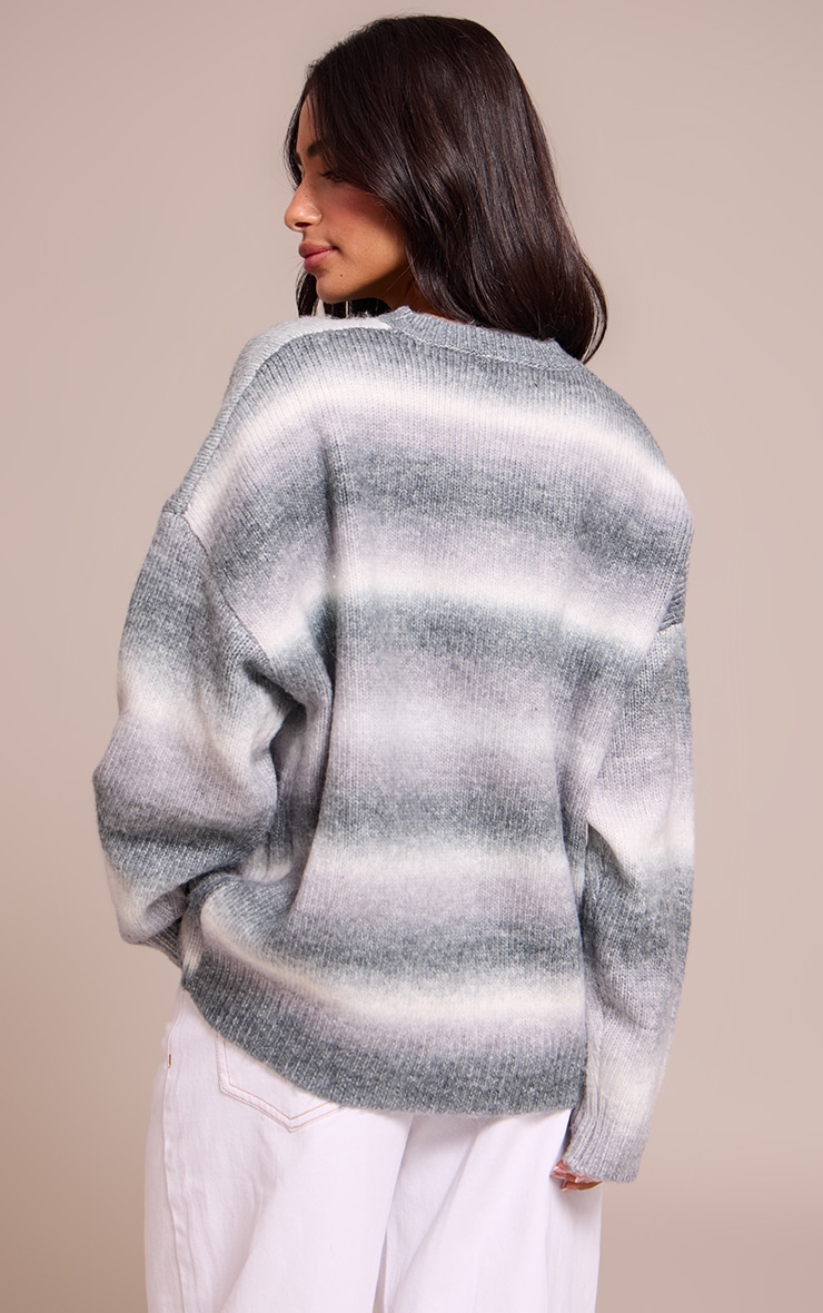 Petite Pull en maille tricot grise à rayures image 2