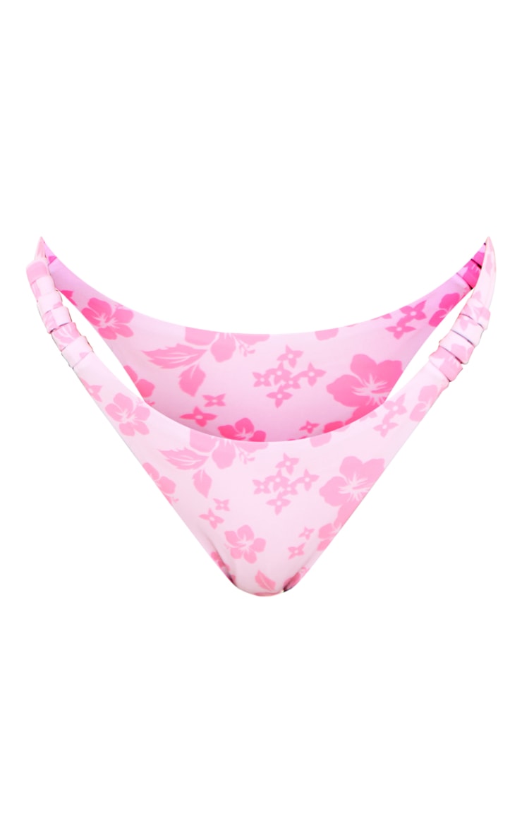 Pink Mini Floral Loop Strap Tanga Bikini Bottoms PrettyLittleThing