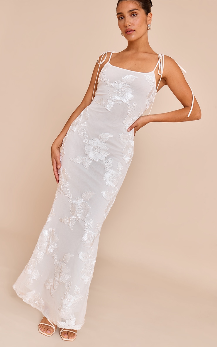 Petite White Flower Detail Maxi Dress image 3