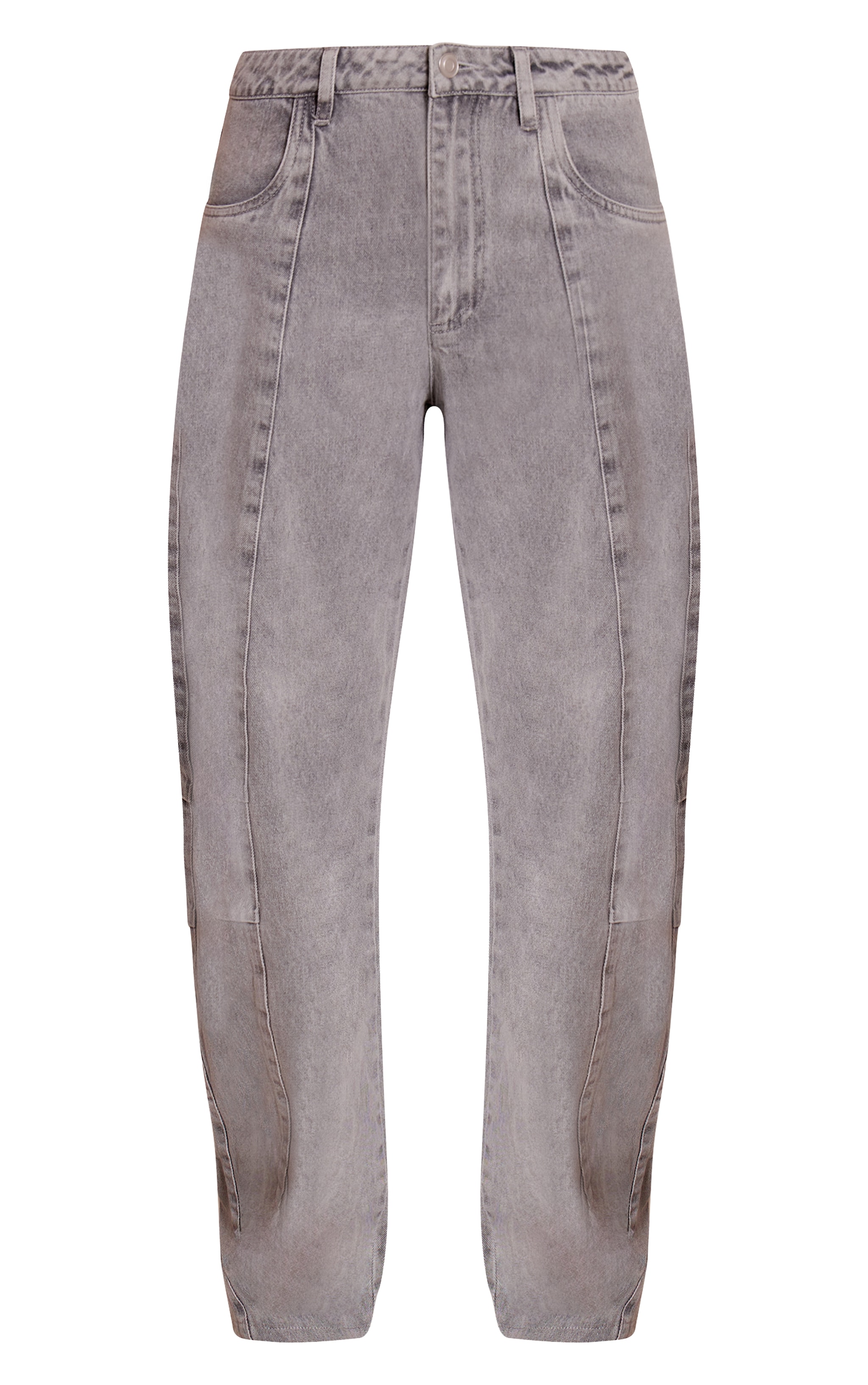 Grey Mid Rise Seam Detail Barrel Jeans image 5