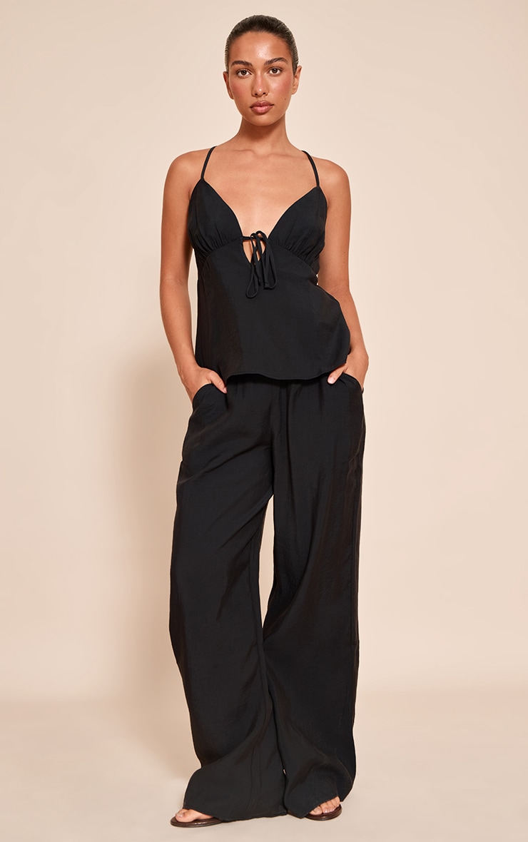 Black Woven Wide Leg Pant image 1