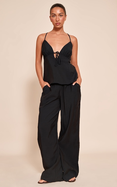 Black Woven Wide Leg Pant