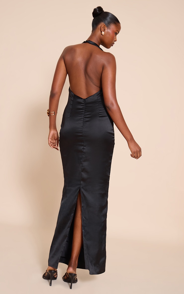 Black Satin Knot Detail Maxi Dress image 2