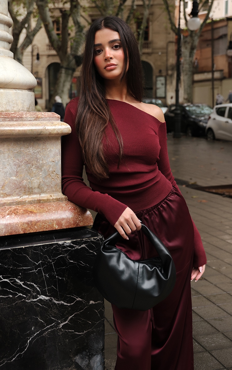 Burgundy Fine Knit Asymmetric Top