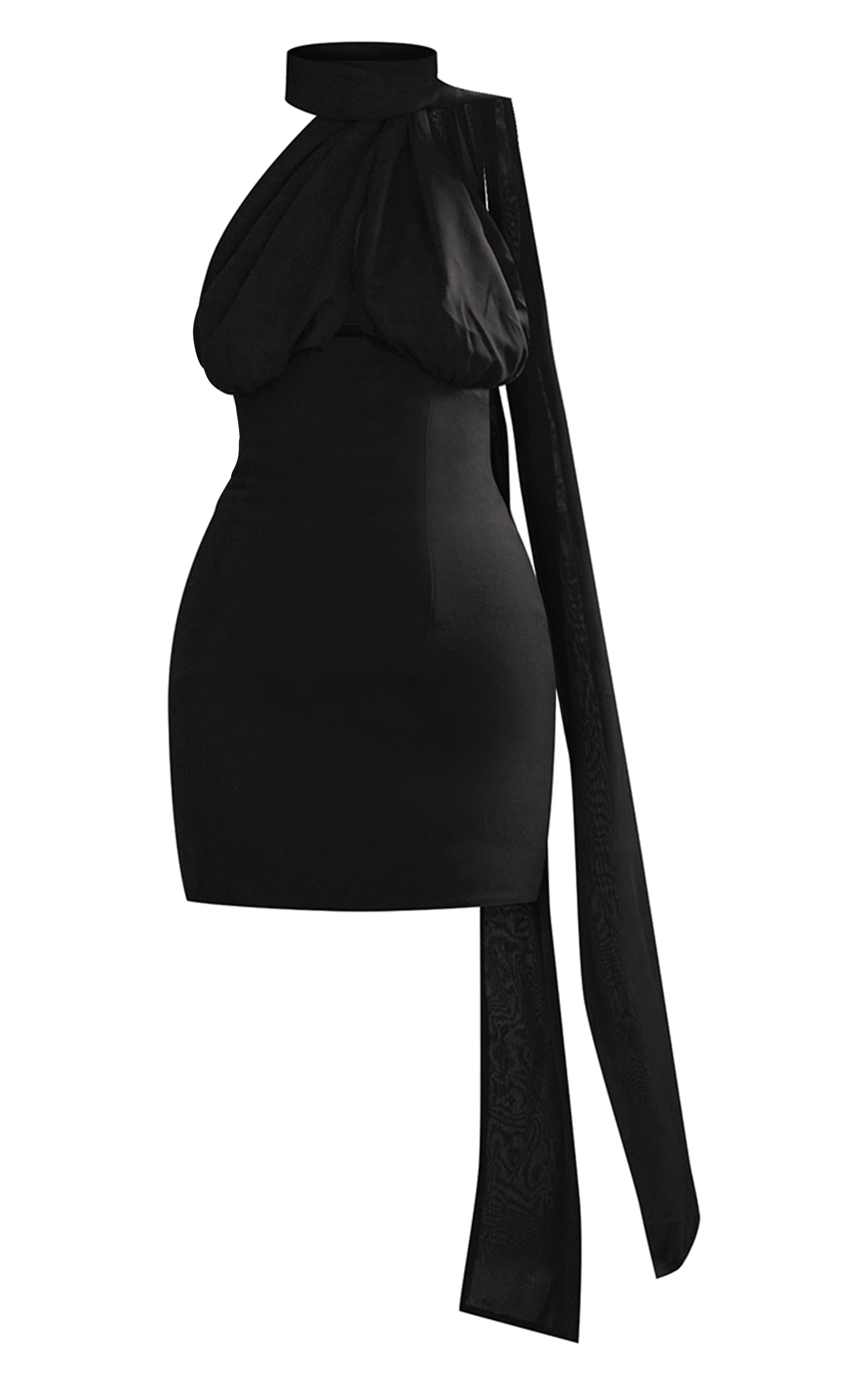 PLT Label Robe moulante noire à buste en mousseline de soie image 7