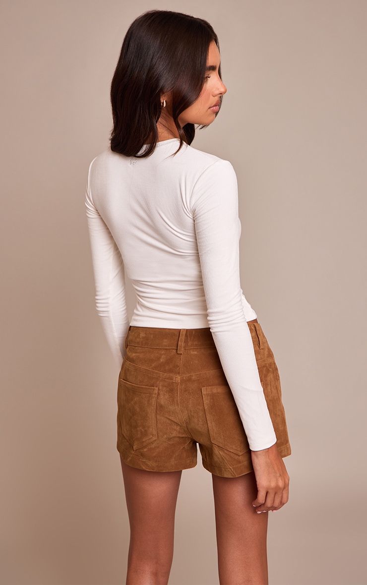 Tan Suede Tailored Shorts image 3