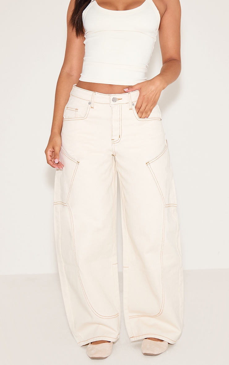 Petite Ecru Side Pocket Detail Wide Leg Jeans image 2
