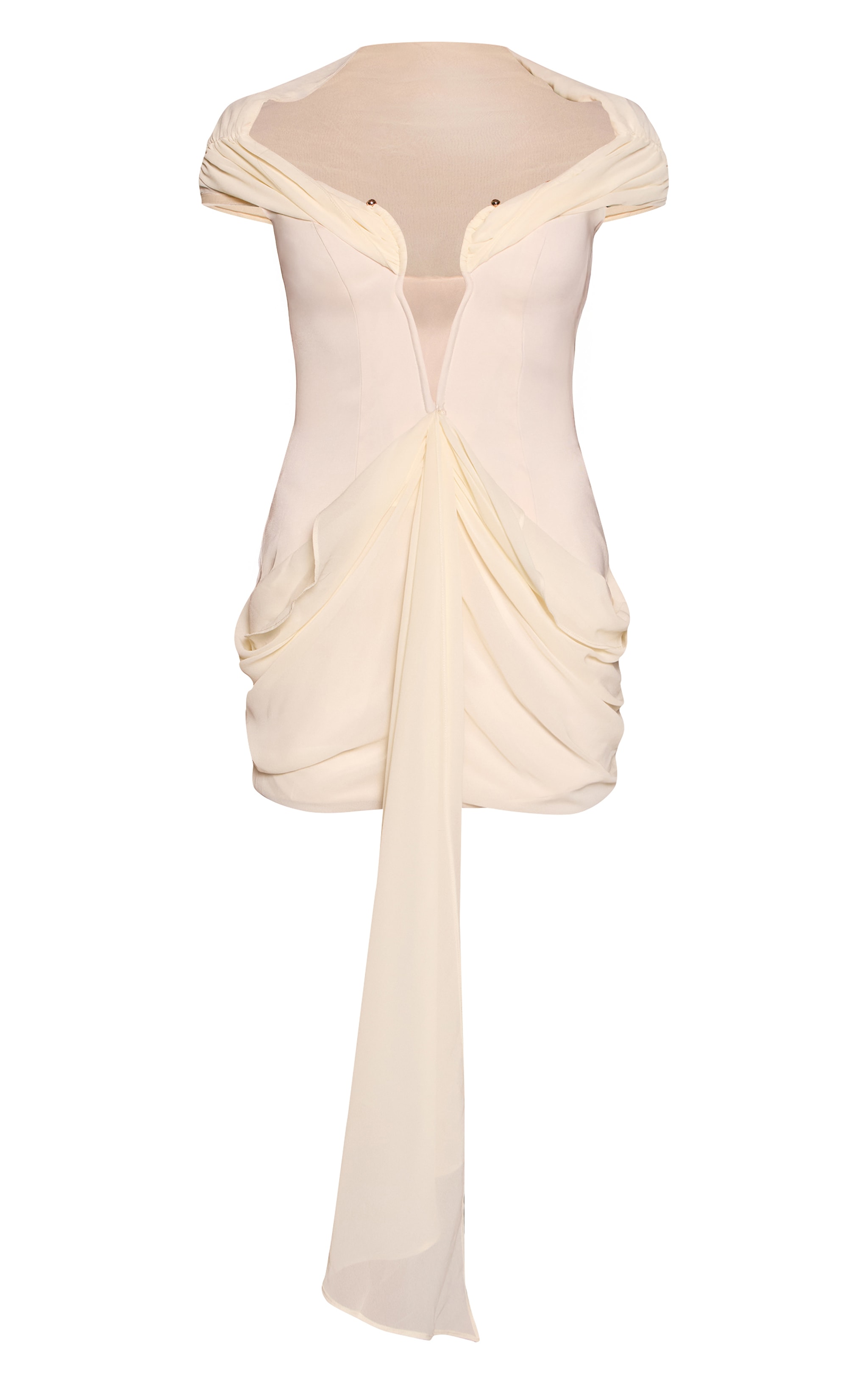 Cream Chiffon Bardot Drape Mini Dress image 5