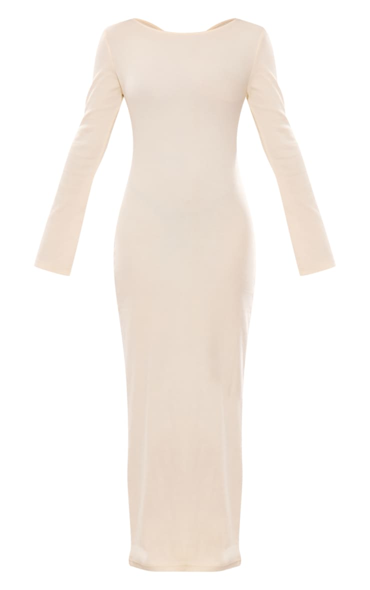 Cream Wide Rib Cut Out Twist Back Maxi Dress image 5