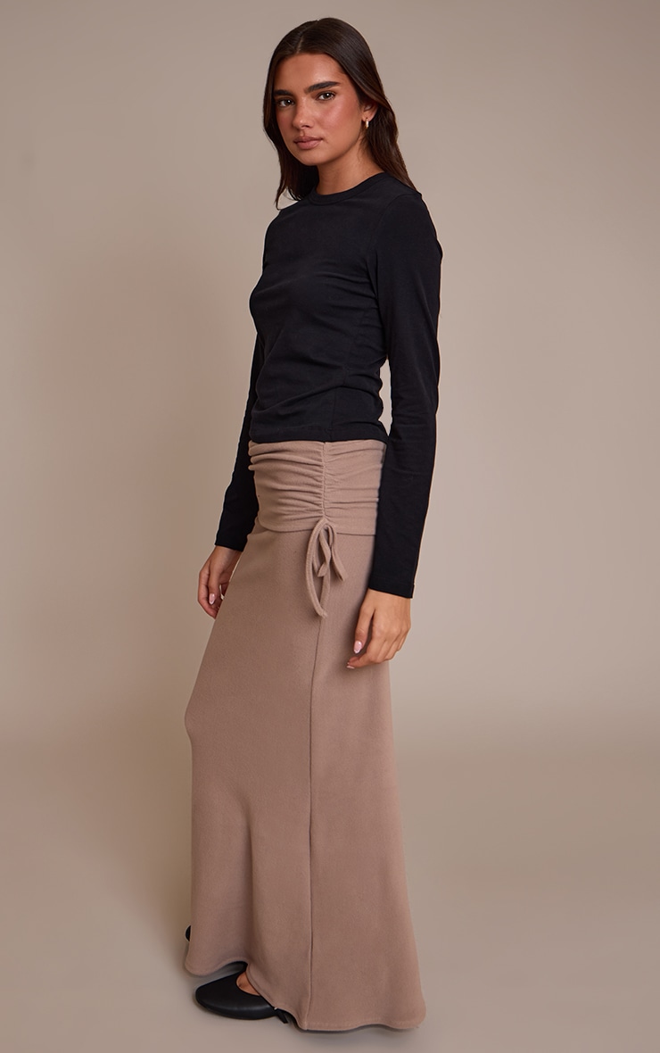 Sand Brushed Rib Ruched Detail Maxi Skirt image 2