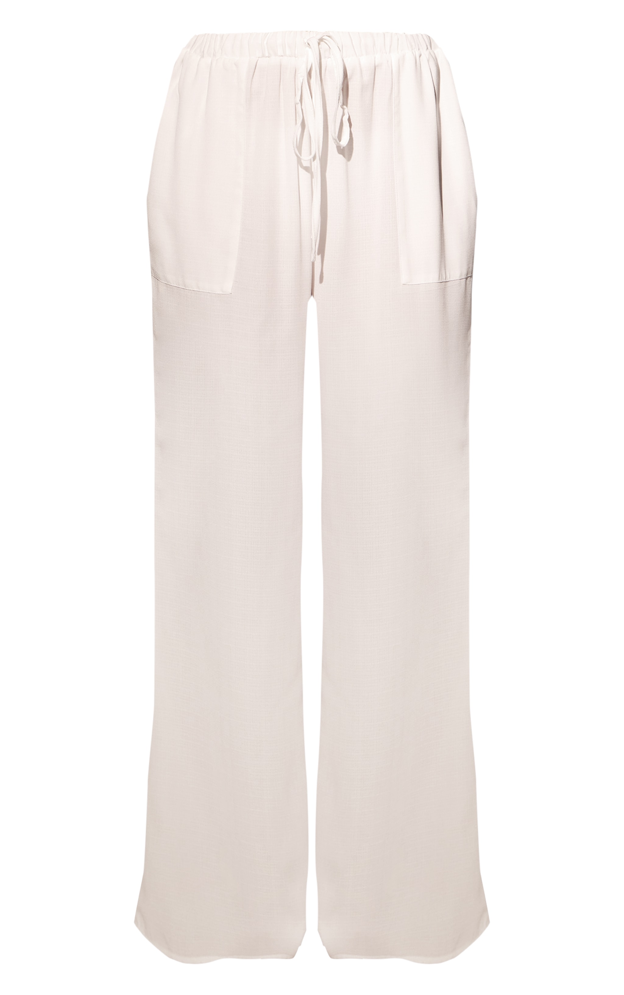 White Linen Look Drawstring Beach Pants image 5