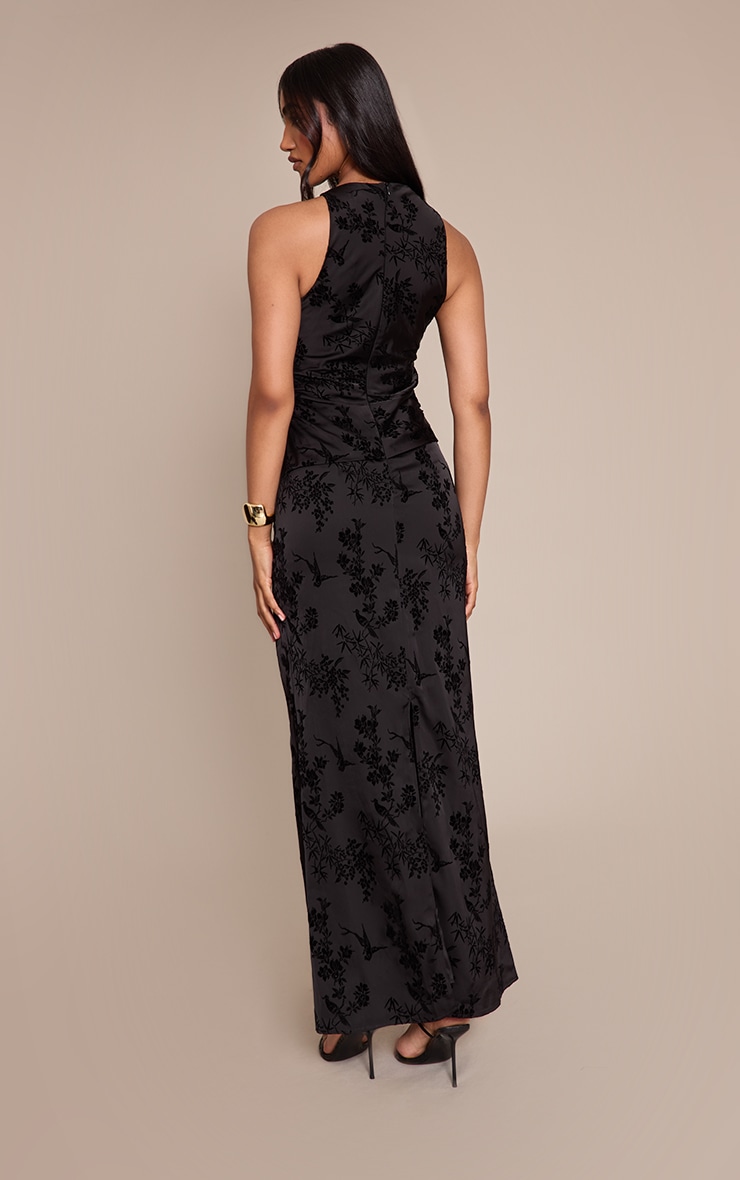 Black Floral Jacquard High Neck Maxi Dress image 2