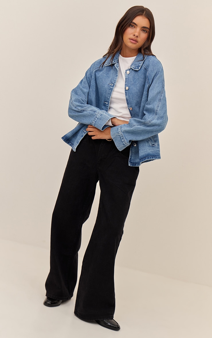 Mid Blue Oversized Denim Car Coat image 3