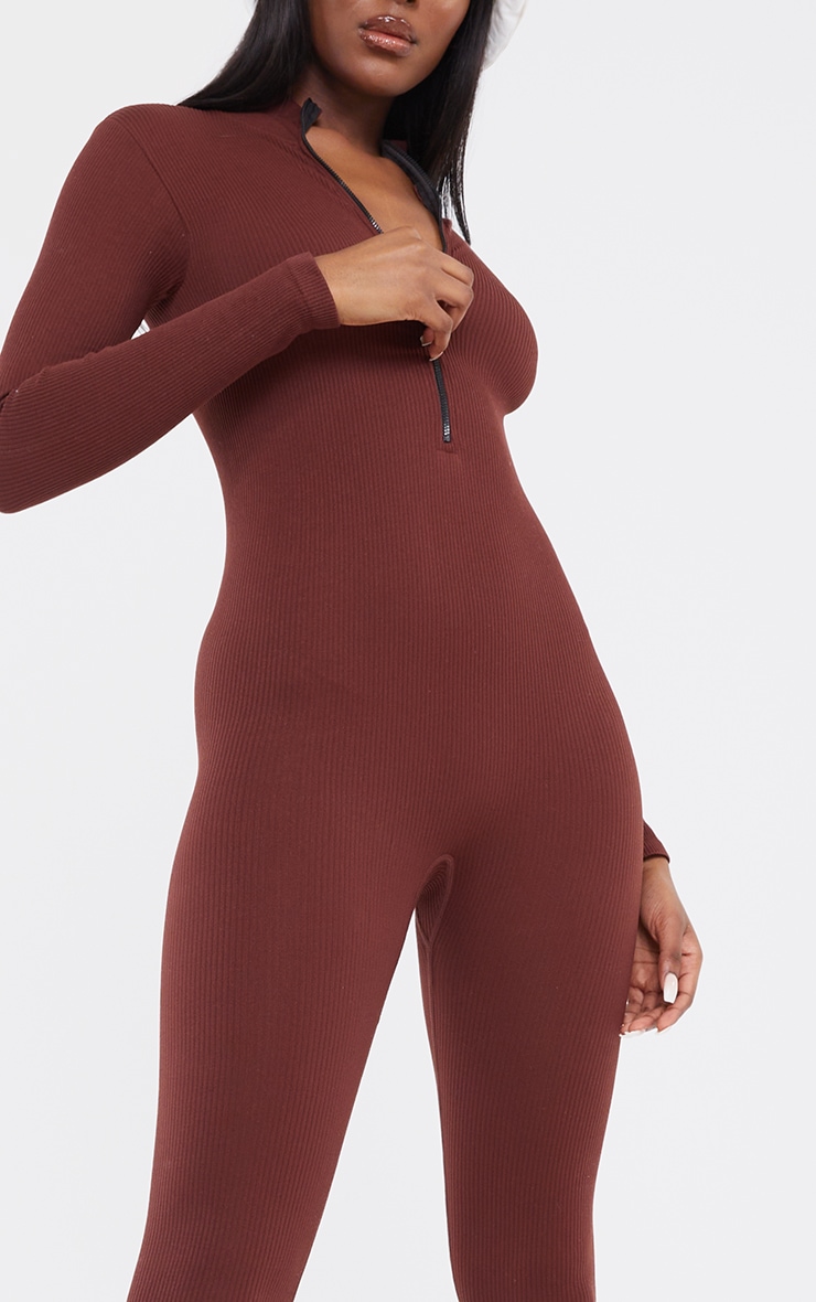 Tall Chocolate Structured Contour Rib Jumpsuit image 4