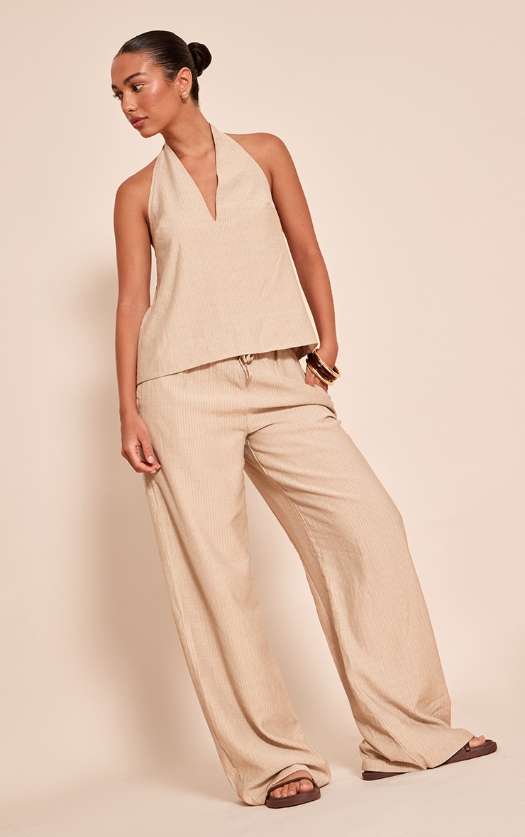 Stone Stripe Woven Halter Neck Tie Crop Top image 3