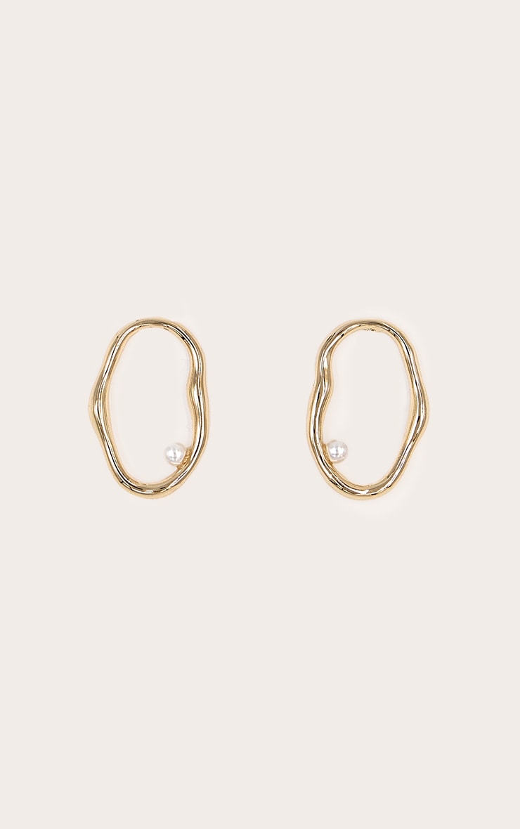Gold Abstract Circle Pearl Detail Stud Earrings image 2