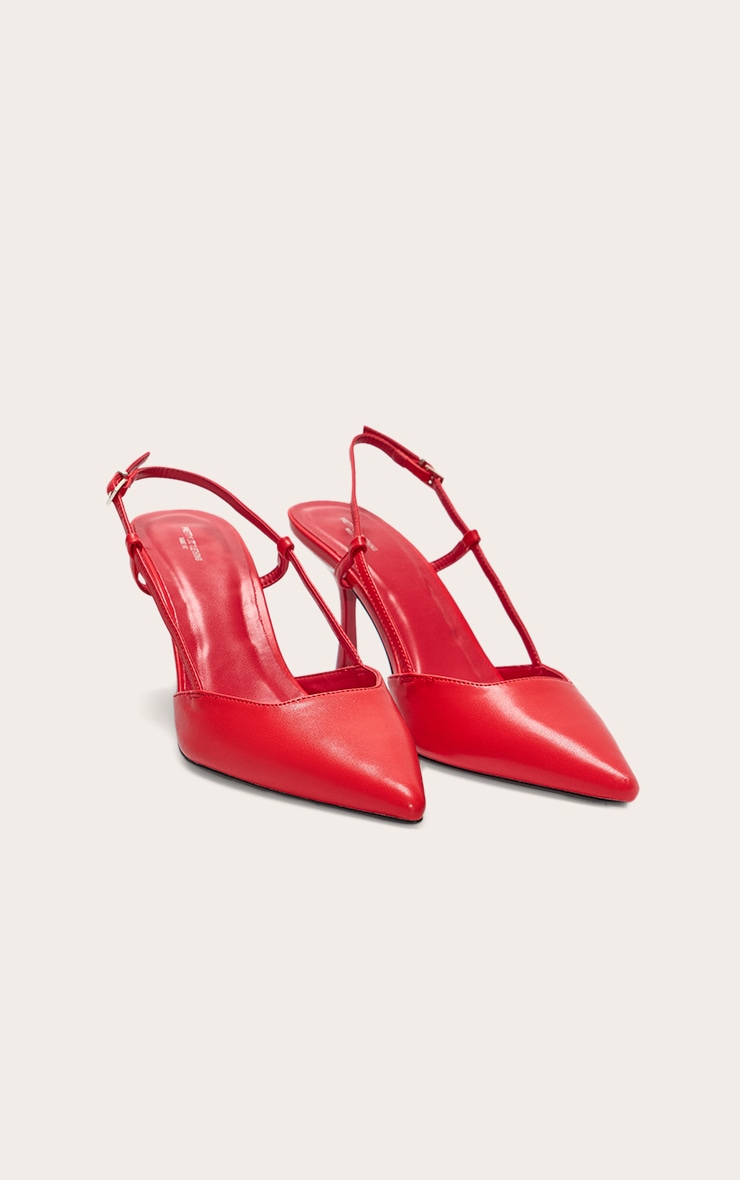 Wide Fit Red Pu Point Toe High Stiletto Court Heels image 2