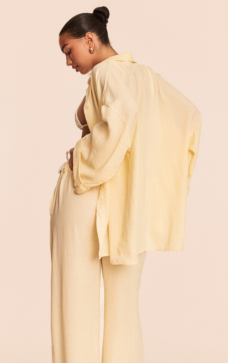 Butter Yellow Linen Look Oversized Drop Shoulder Beach Shirt image 2