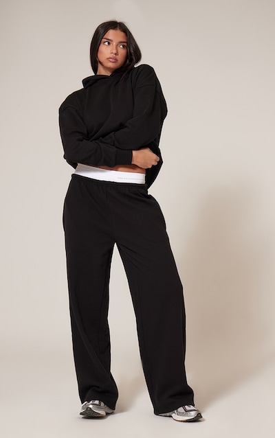 Black Premium Thin Waistband Straight Leg Sweat Sweatpants