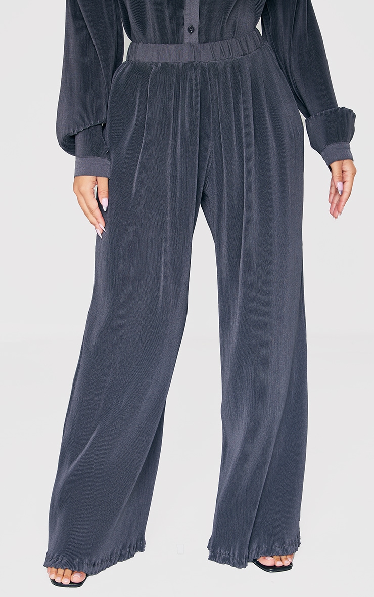 Petite Charcoal Plisse Wide Flare Pant image 2