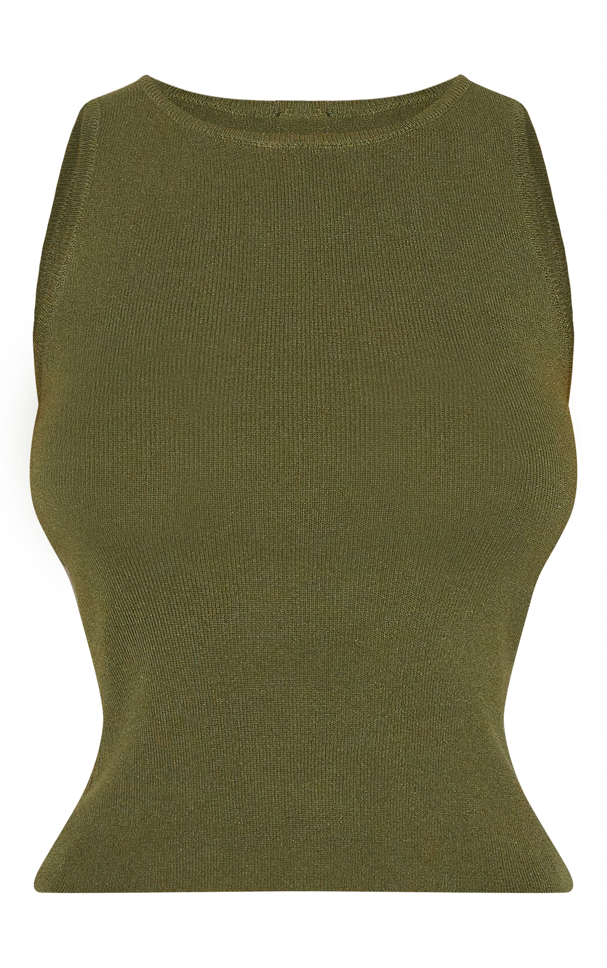 Top en maille tricot fine kaki à col nageur image 5