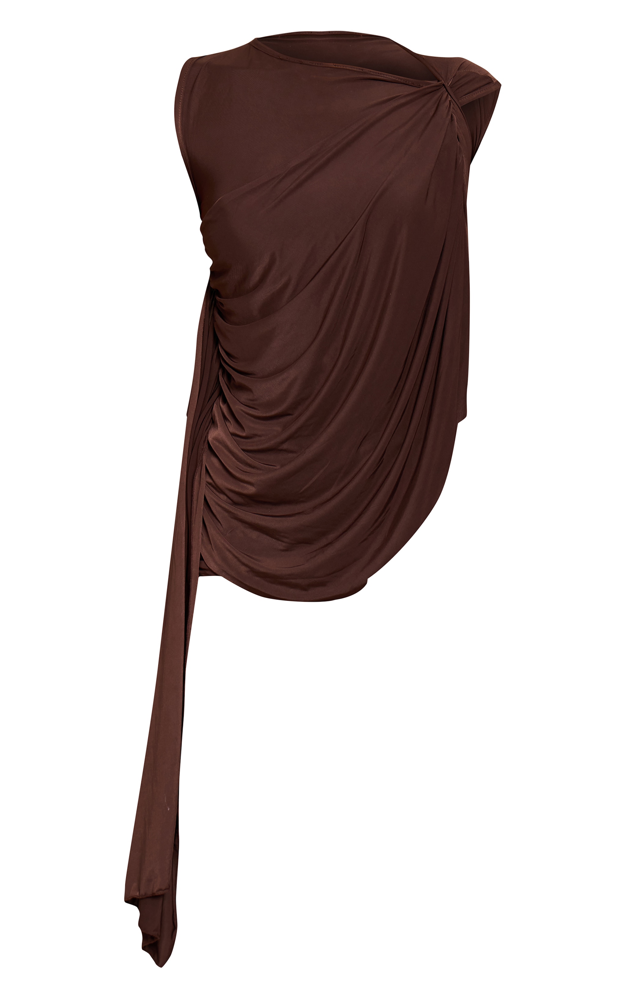 Chocolate Slinky One Shoulder Drape Detail Top image 5