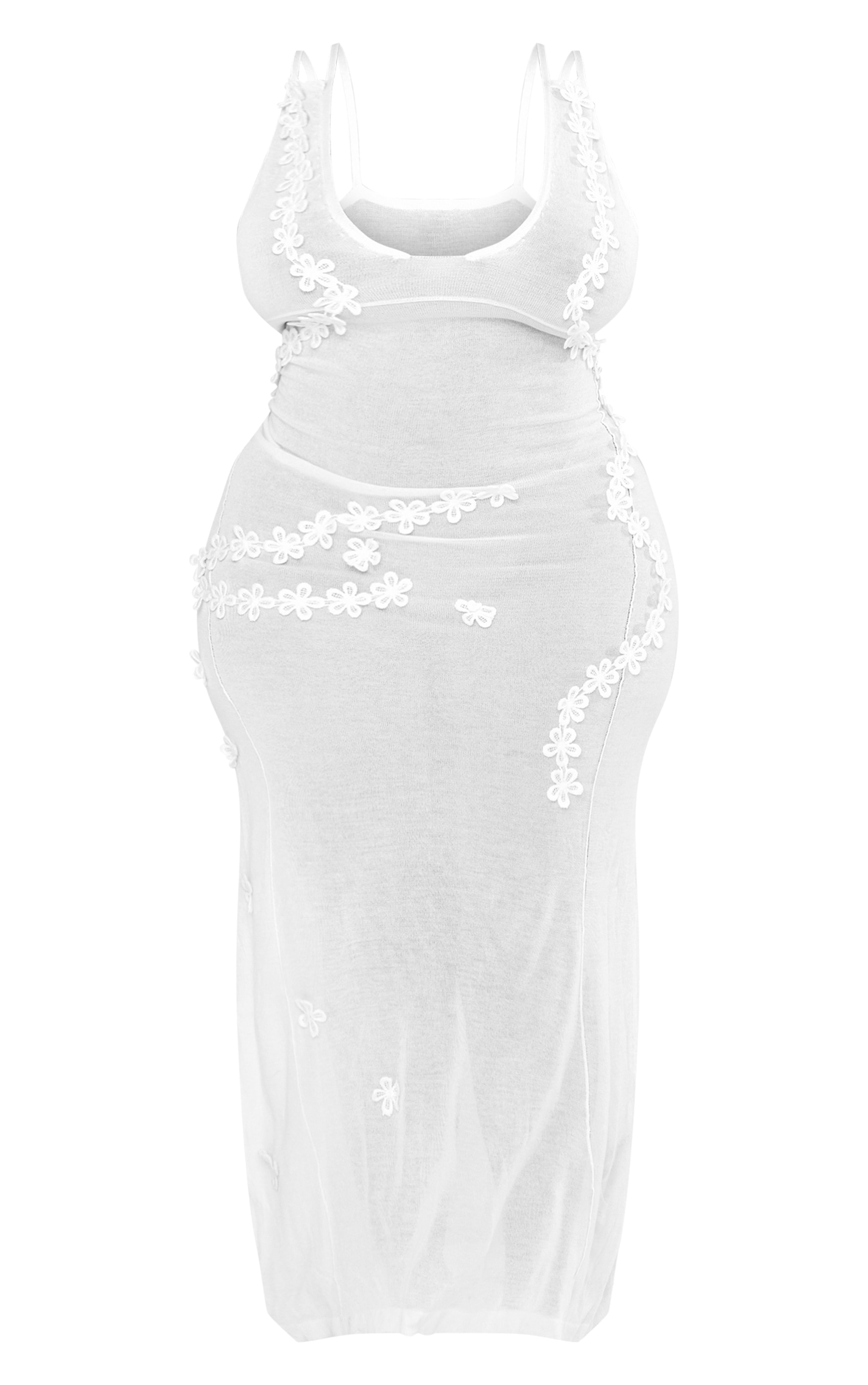 Plus White Flower Aplique Sheer Midaxi Dress image 5