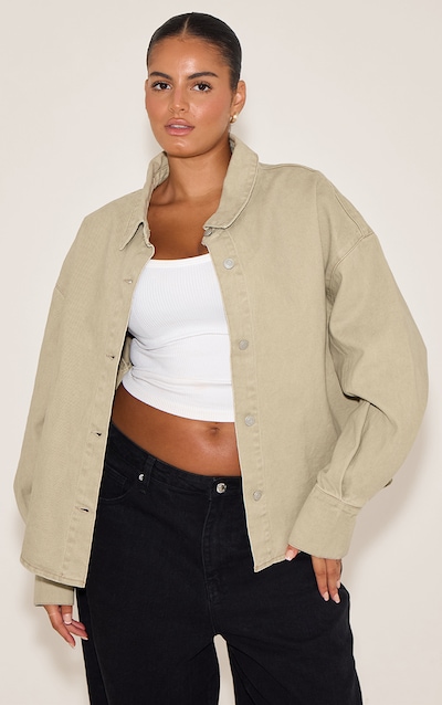 Plus Sand Balloon Sleeve Denim Shirt