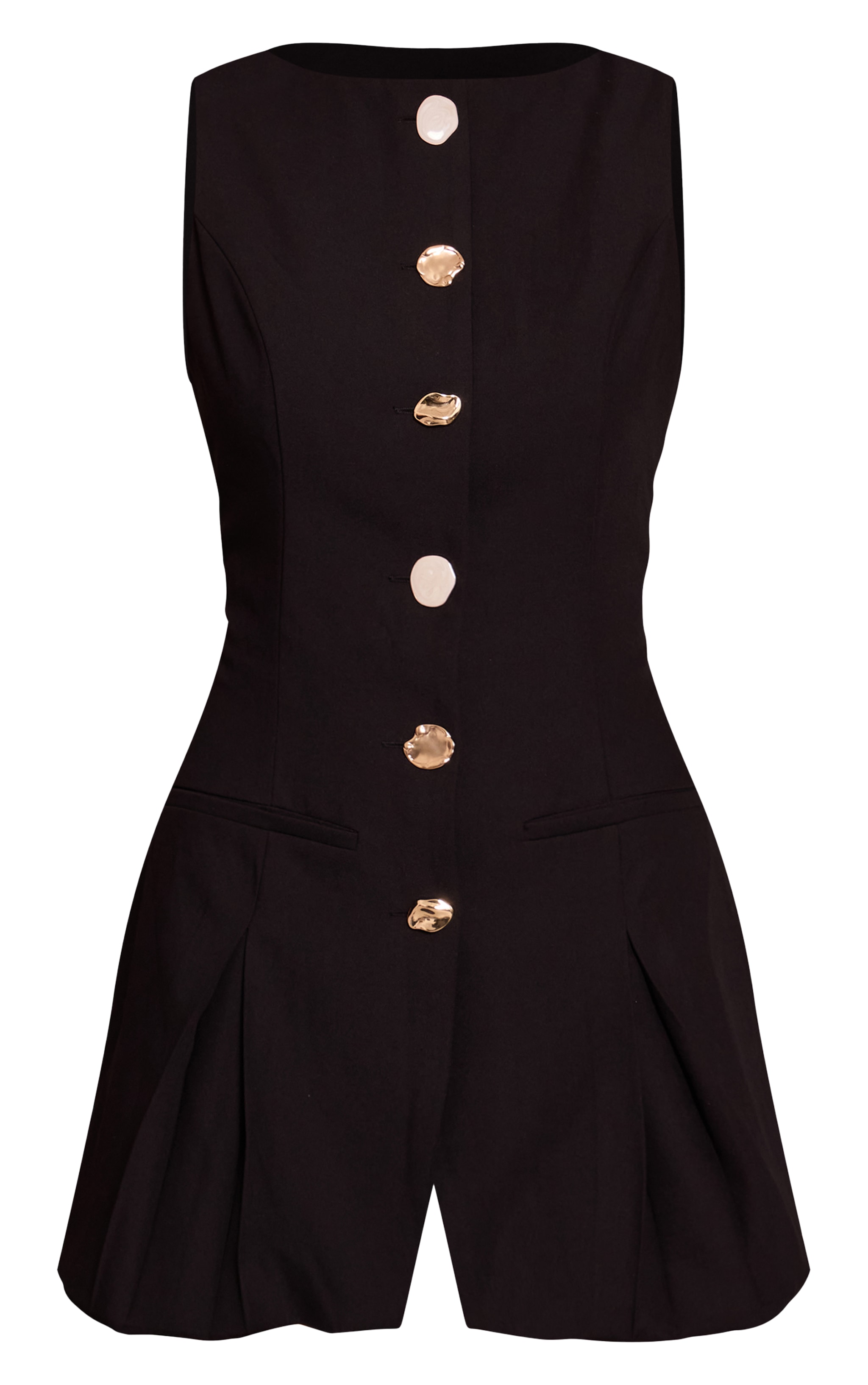 Robe droite noire plissée à boutons abstraits image 5