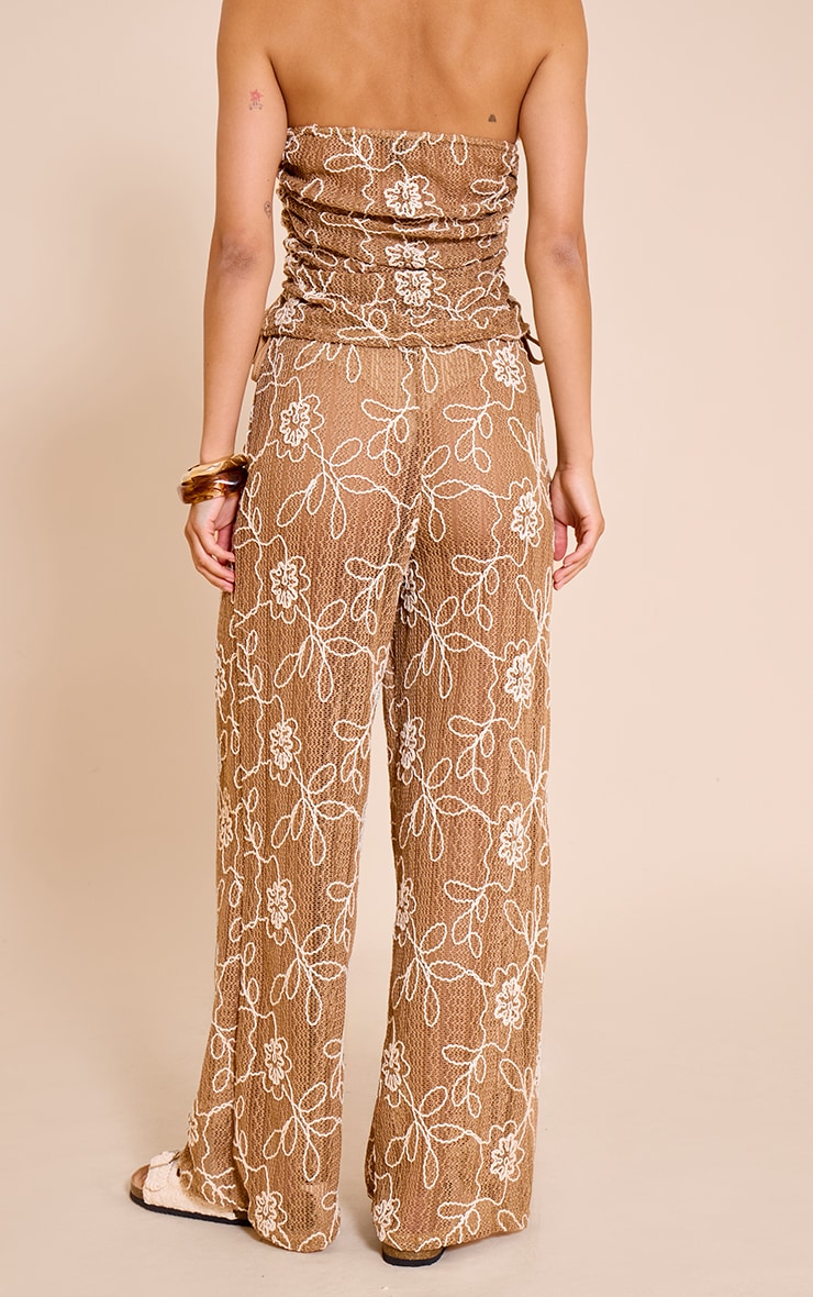 Tan Floral Crochet Drawstring Pant image 3