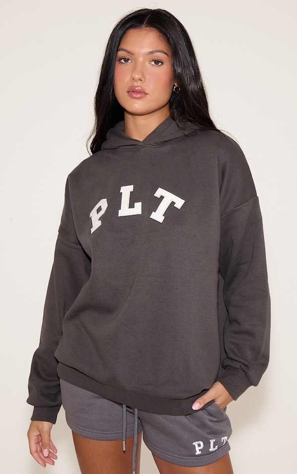 PRETTYLITTLETHING Charcoal Logo Oversized Hoodie