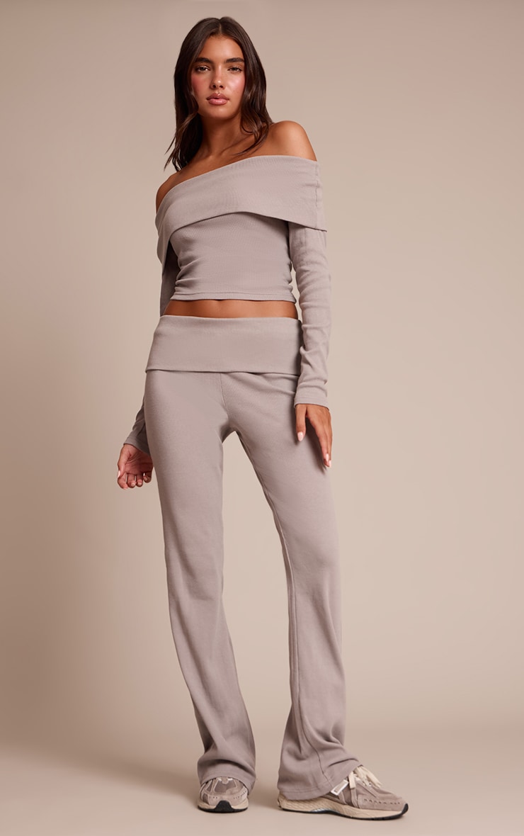 Ash Grey Fold Over Bardot Top image 3