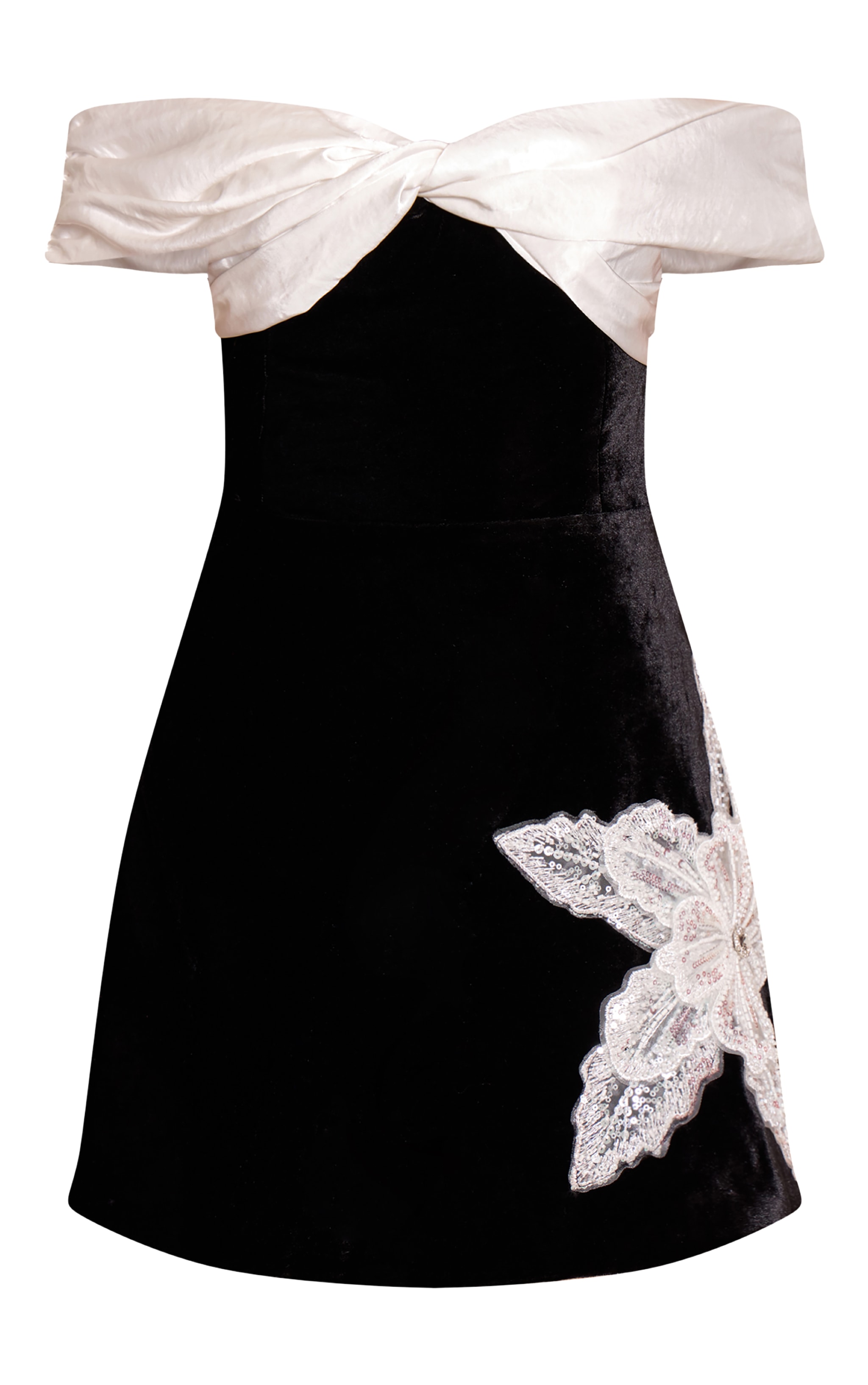 Black Velvet Floral Applique Embellished A-Line Shift Dress image 5