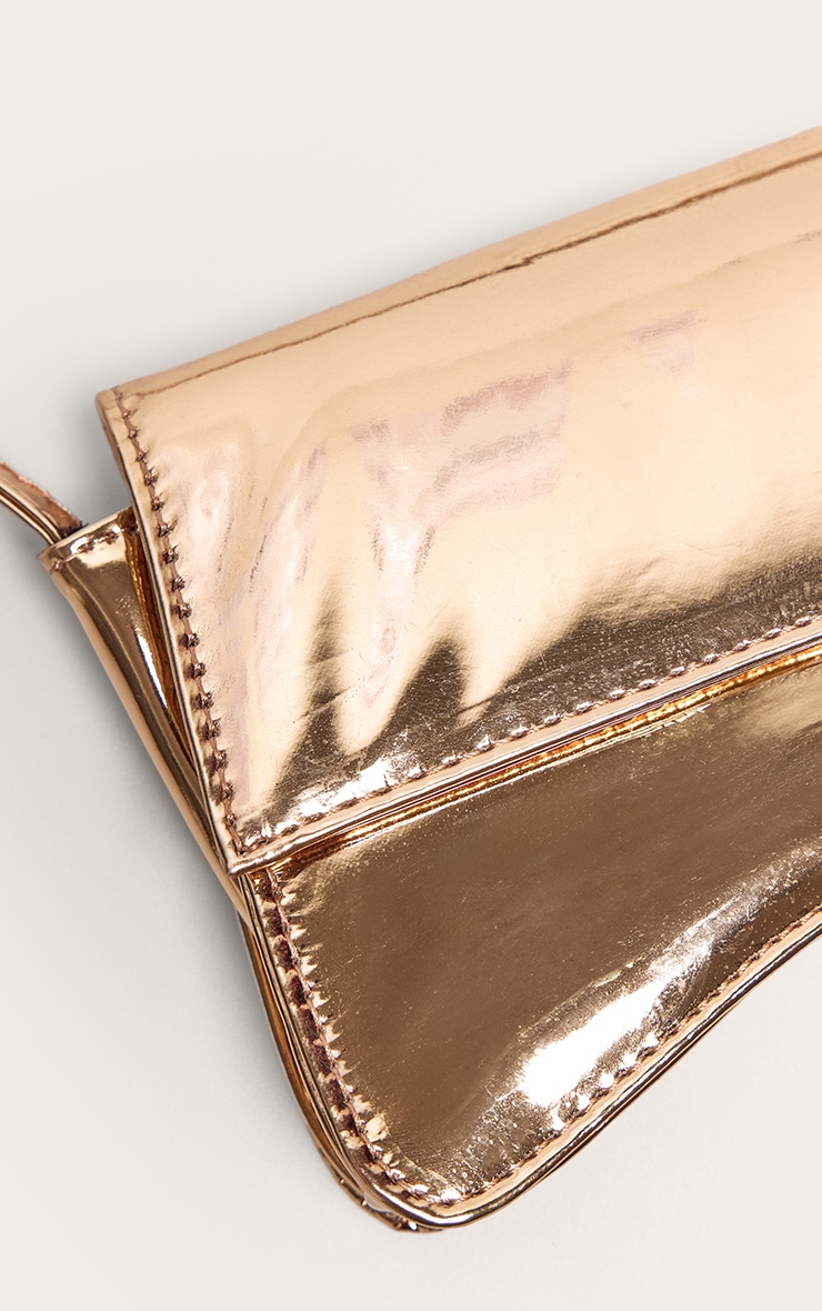 Gold PU Flap Over Baguette Shoulder Bag image 4