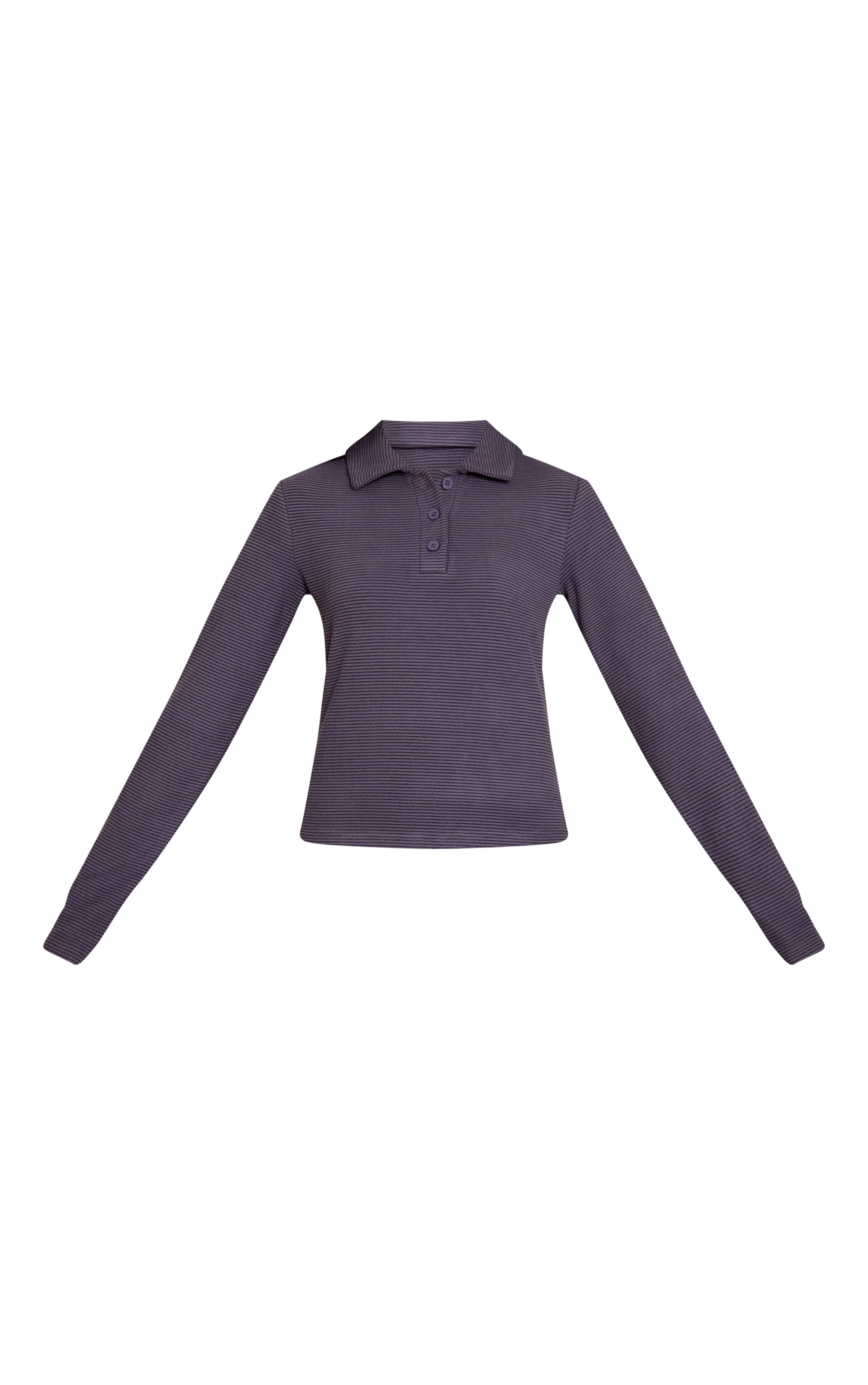 Grey Soft Fleece Pinstripe Collar Detail Long Sleeve Top image 5