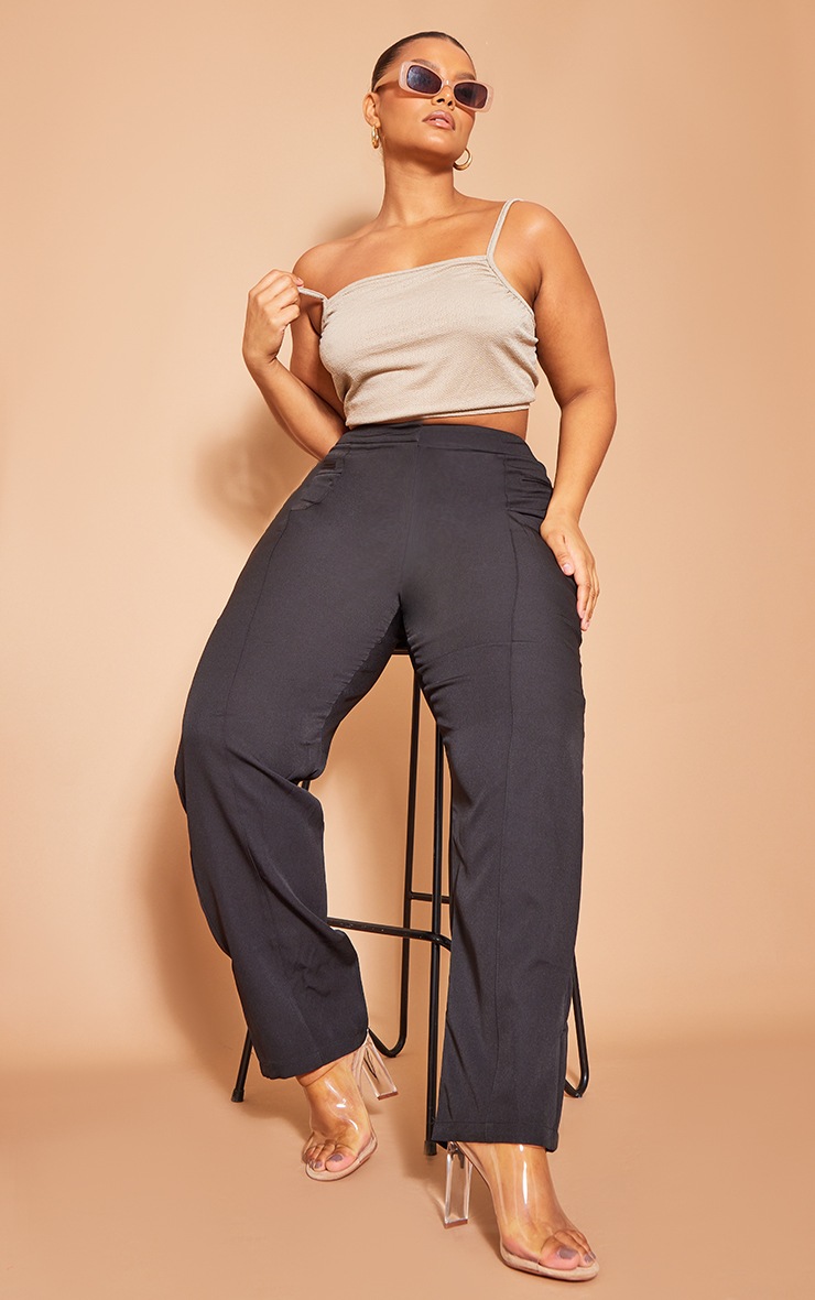 Plus Taupe Textured Tie Back Crop Top