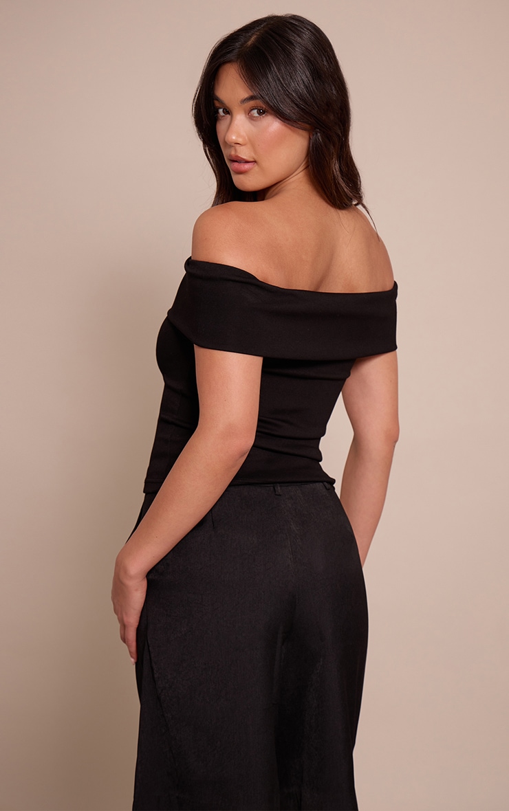 Black Premium Soft Touch Asymmetric Shoulder Top image 2