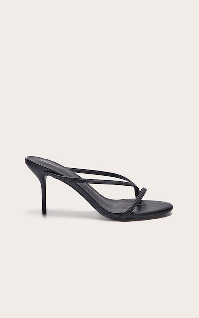 Mules style tongs rondes en PU noir à talon aiguille haut