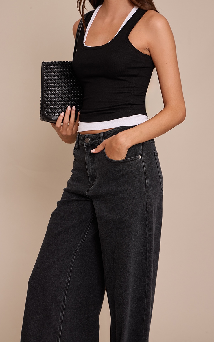 Washed Black Mid Rise Stretch Wide Leg Jeans image 4