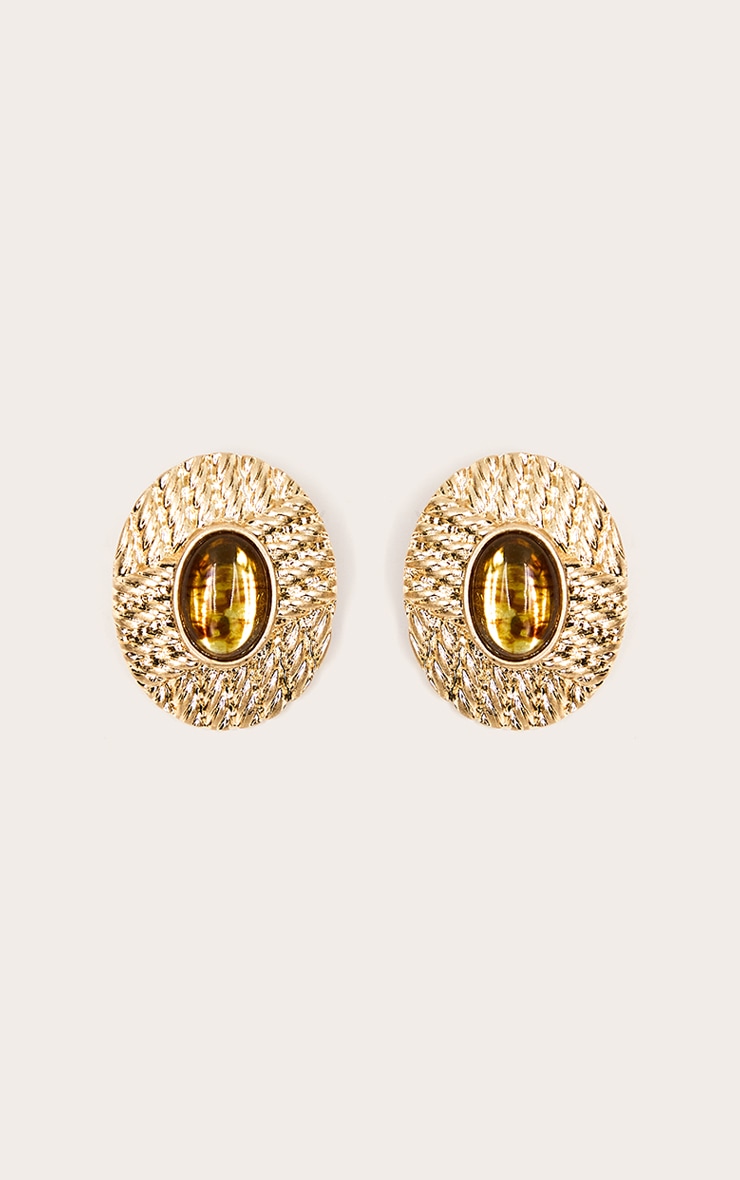 Worn Gold Weave Brown Resin Large Stud Earrings image 2