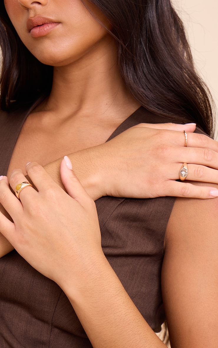 Gold Smooth Ring Multi-Pack With Crystal Detail image 1