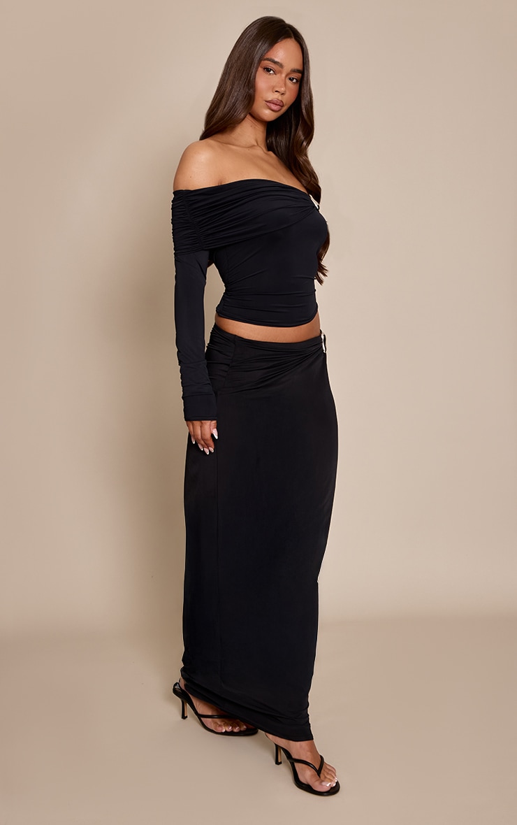 Black Matte Sculpt Trim Detail Maxi Skirt  image 2