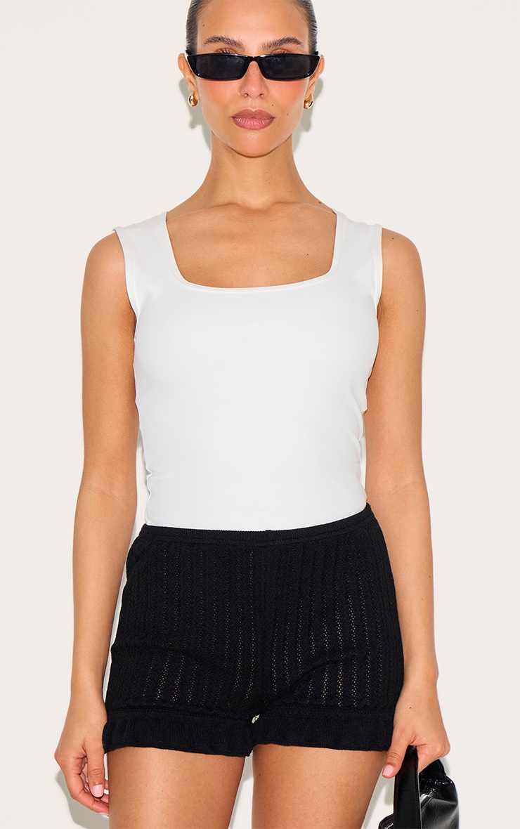 Petite Black Knitted Frill Mini Shorts image 2