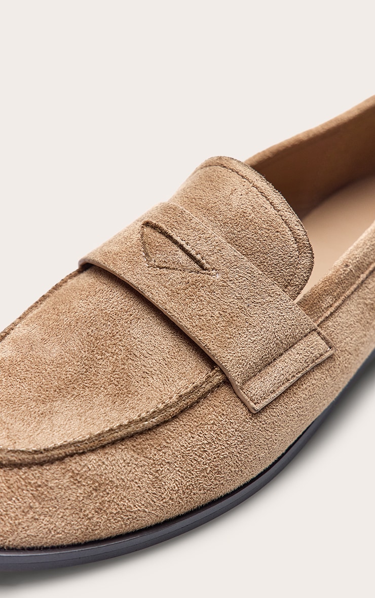 Mushroom Faux Suede Round Toe Loafers image 5